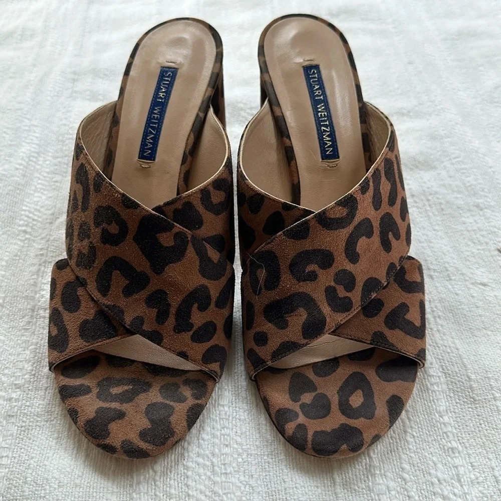 Sold on eBay Stuart Weitzman Animal Print Suede Sandals, Size 7, like new - Picture 1 of 8